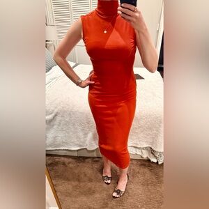 House of Harlow Orange Pumpkin Fall Body Con knit Midi Medium Sleeveless  Dress